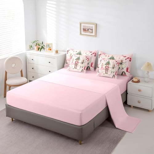 Pink Christmas Bed in a Bag Queen 7-Piece Comforter Set with Sheets – Nutcracker Theme
