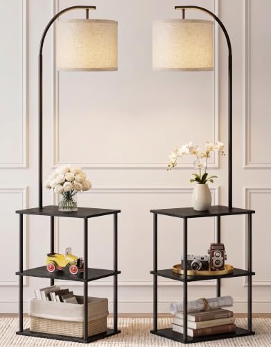 PARTPHONER Black Floor Lamp with Table 2-Pack – Nightstand & Side Table Set