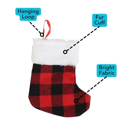 Iconikal 24-Pack Mini Christmas Stockings, 6-Inch, Red Buffalo Plaid Decoration Ornament