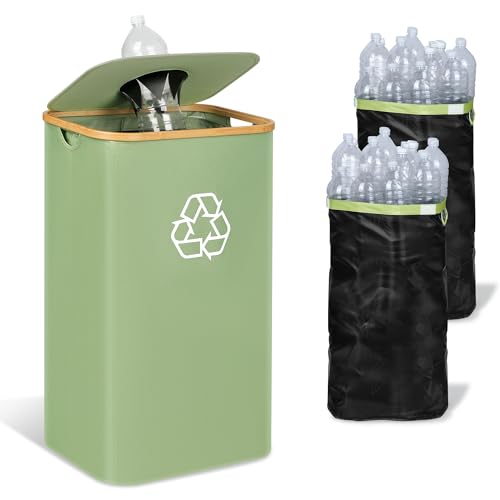 iEGrow 110L Green Recycling Bin with Lid, 29 Gallon, Foldable & Removable Bags