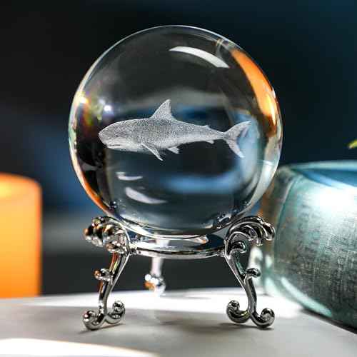 HDCRYSTALGIFTS 3D Shark Crystal Ball 60mm Glass Sea Animal Figurines Decorative Ball Ornaments Shark Gifts for Friends Women Shark Lovers