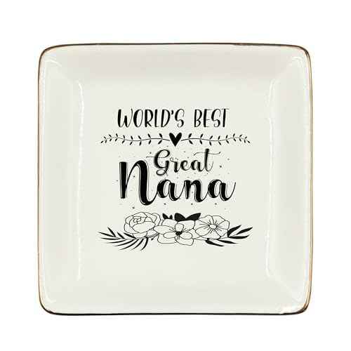 WODMIS Great Nana Gifts Ceramic Jewelry Tray Dish, Great Gifts From Granddaughter Grandson, Grandma Birthday Gift Jewelry Plate Ring Dish, Christmas Mother's Day Gifts For Great Grandma 315