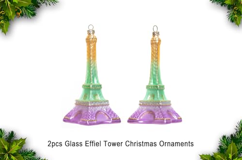 2pcs Glass Eiffel Tower Christmas Ornaments for Holiday Tree Decor