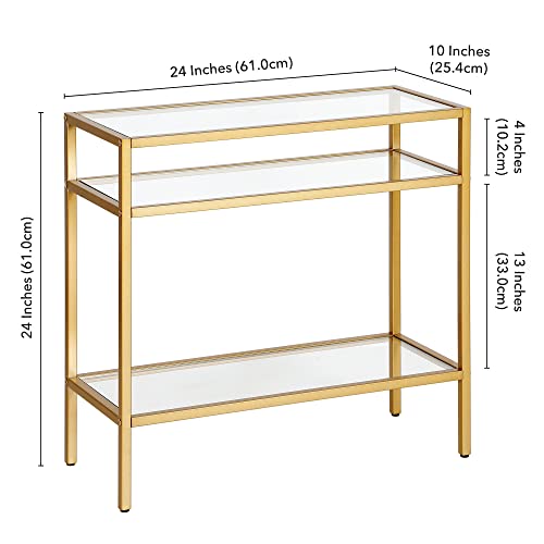 Gold 24-Inch Side Table with Glass Top - Nightstand End Table