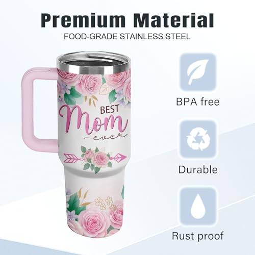 HYMONA Best Mom Tumbler 40oz with Handle #1 Mom Gift, Insulated Travel Mug