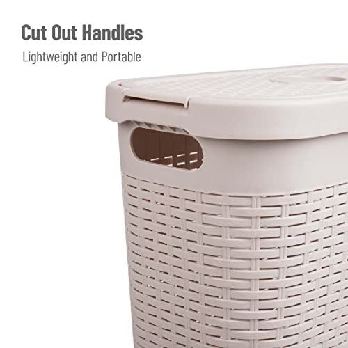 Slim Laundry Hamper Set of 2 with Lid - Ivory, 40L Capacity, Space-Saving Tapered Design