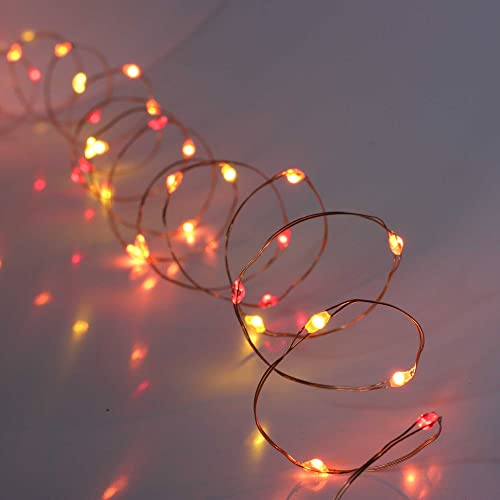 QBIS Battery Powered Fairy Lights for Bedroom, 40 LED Lights, Battery Operated String Lights for Christmas, Halloween Decorations, 6hr Timer Mode, Red, Orange, Yellow Fairy Lights