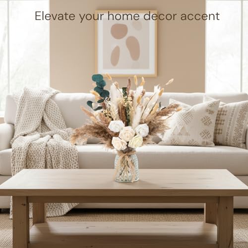 Artificial Flowers in Vase Pampas Bouquet - Dining Table Centerpiece