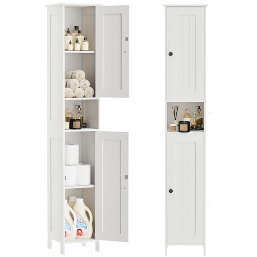Tall Bathroom Storage Cabinet - White Slim 11.8W with 2 Doors - Homleke
