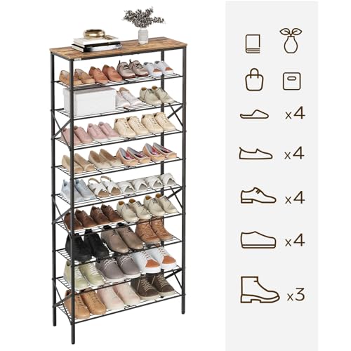 YATINEY 10-Tier Large Capacity Shoe Rack with Rustic Brown Finish - Holds 40 Pairs, Stable & Sturdy Entryway Organizer 27.8" x 10.8" x 65.7"
