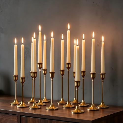 Gold Candlestick Holders Set of 15 - Decorative Aluminum Taper Candle Holders, Bulk
