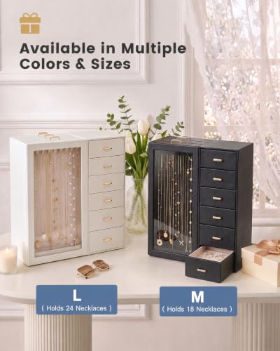 Lolalet Medium Beige Jewelry Box Organizer for Women - Holds 18 Necklaces & More
