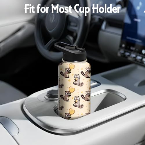 40oz Raccoon Stainless Steel Water Bottle with Handle, Flip Straw – Insulated Travel Mug (Stunnoosy)