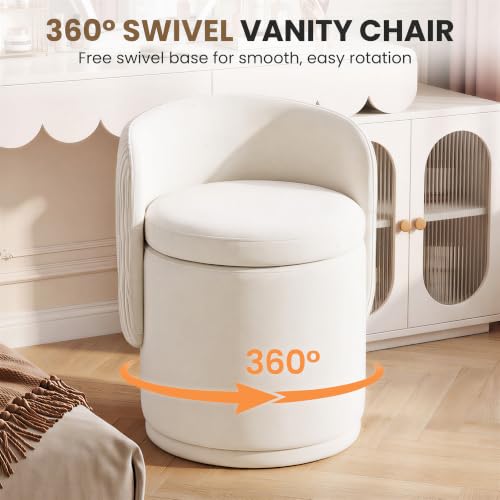 MALOL Beige 360° Swivel Velvet Vanity Chair with Hidden Storage - Set of 1