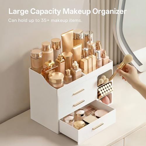 HBlife Makeup Organizer Countertop with Brush Holder,Large Bathroom