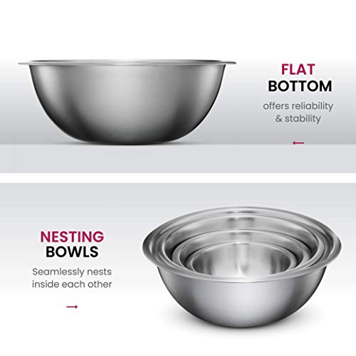 FineDine 6 Pack Stainless Steel Mixing Bowls Set - 6 Sizes, Durable Kitchen Prep