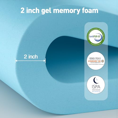 Twin XL Memory Foam Mattress Topper with Gel & Down Alternative Layer - Gray