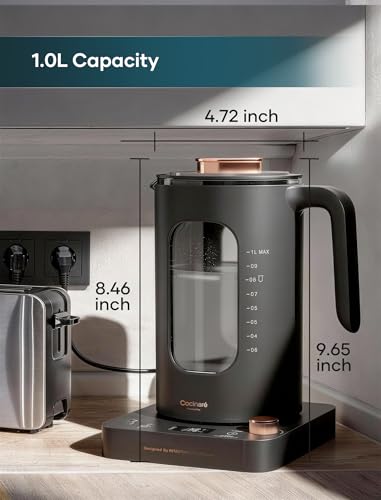 INTASTING Electric Kettle with Infuser - 1L, Dark Gray, Precise Temp Control