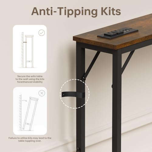 Aduanbang Rustic Brown 5.9-Inch Wide Narrow Console Table with Outlet - Behind Couch & Entryway