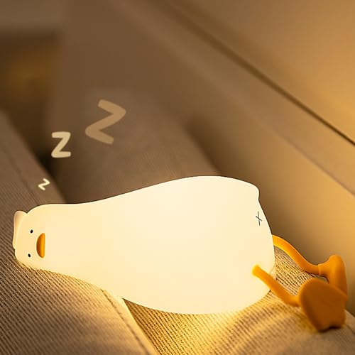 Lying Flat Duck Night Light, Cute Silicone Duck Lamp, LED Nursery Nightlight, Dimmable Bedside Touch Lamp, Rechargeable Light Up Duck for Breastfeeding Toddler White, LADK001WH