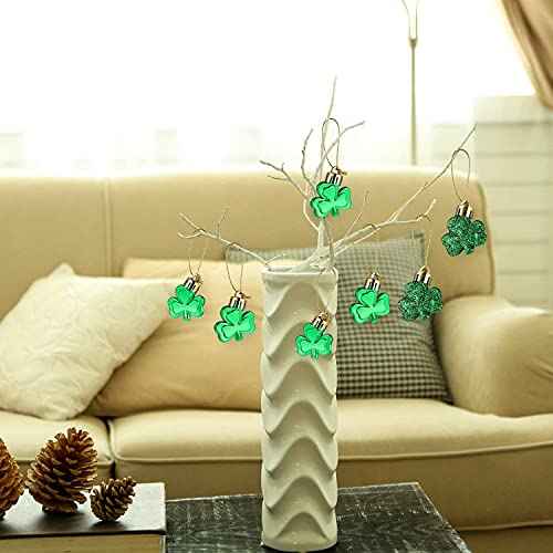 Leinuosen 24 Pieces St Patrick's Day Shamrocks Ornament for Tree Mini Clover Decorations Lucky Irish Green Trefoil Hanging Bauble for Christmas St Patricks Day Table Shelf Decoration(glossy & Glitter)