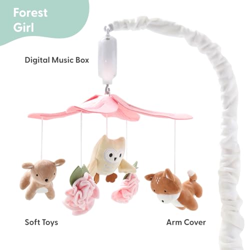 Pink Baby Crib Mobile with 12 Lullabies - Forest Nursery Decor for Girls