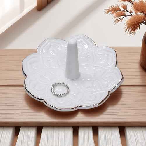 White Ceramic Mandala Jewelry Dish Decoration Ring Holder, Necklace, Earrings, Watch Key Decoration Jewelry Holder, Gift for Mother's Day, Birthday, Engagement Wedding, Christmas, Thanksgiving Day