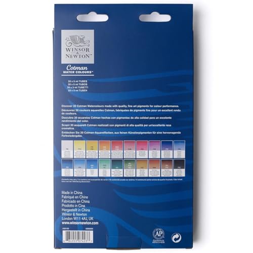 Winsor & Newton Cotman Watercolor Paint Set, 20 Colors, 5ml (0.17-oz)