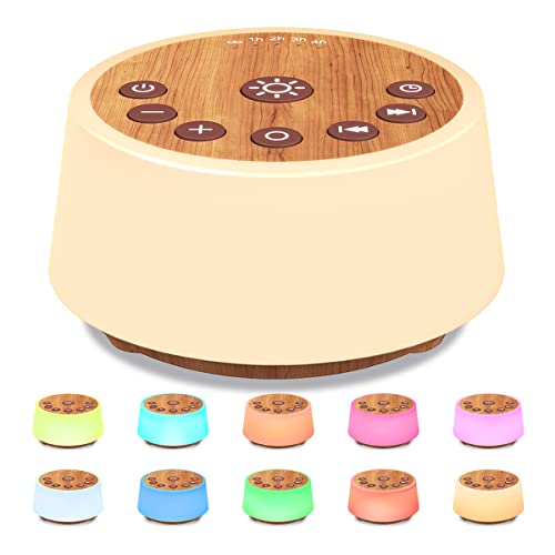 Wood Grain Color Noise Sound Machine with 10 Night Lights 25 Soothing Sounds