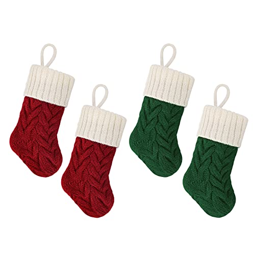 LimBridge Burgundy & Green 7-Inch Knit Christmas Stockings, 4-Pack Holiday Decor