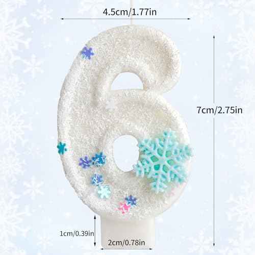 White Frozen Snow Themed Birthday Candles,White Snow Snowflake Number 4th Birthday Candle for Party Supplies,Winter Frozen Birthday Party Number 4 Cake Topper Decorations