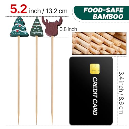 PuTwo Christmas Cocktail Picks 4.7 Inch 100pcs Bamboo Appetizers