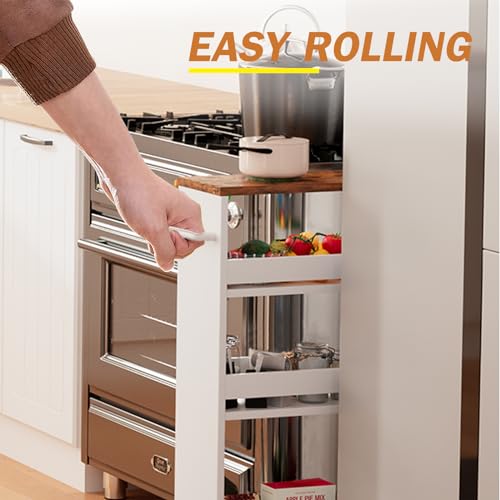 White TEAMIX Slim 4-Tier Rolling Storage Cart for Narrow Spaces, Kitchen & Laundry