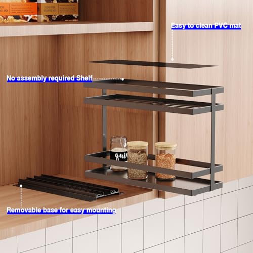 Mustorn Black 2-Tier Pull-Out Spice Rack Organizer for Cabinets