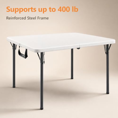 White 36-Inch Folding Table - Portable Square Plastic Event Table with Carrying Handle - Heavy Duty Indoor & Outdoor Use