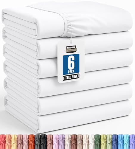 Pack of 6 King Fitted Sheet, Fits Up to 15 Inch Deep Pocket, White