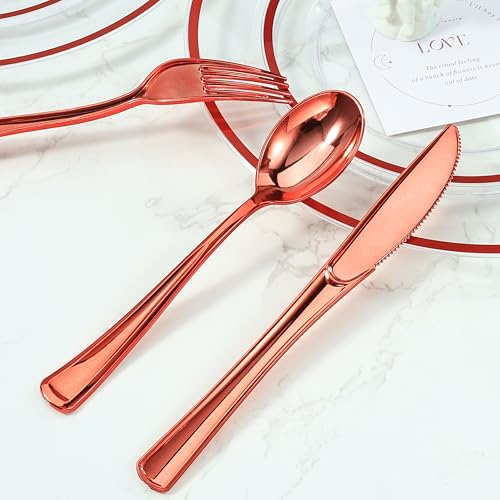 50PC Red Pre-Rolled Plastic Cutlery Set with Napkins (Forks, Knives, Spoons) - Wrapped
