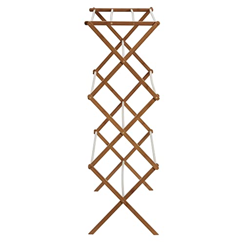 Household Essentials Bamboo Folding Clothes Drying Rack - Free Standing, White, 11 Dowels & Flat Shelf