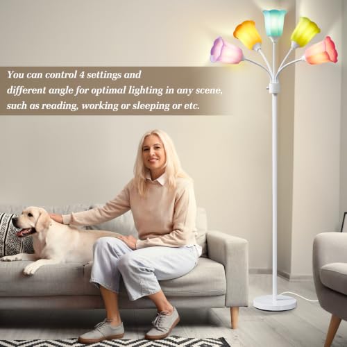 Medusa LED Floor Lamp with 6 Color Tulip Shades, Adjustable Gooseneck, Tall Standing Lamp for Living Room Bedroom Kids Room Office - White