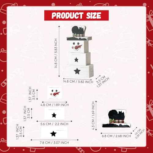Smile 3 Pcs Winter Christmas Indoor Decoration, Wooden Sign Tabletop Retro Decor, Snowman Blocks, Ornaments for Home Shelf Mantel Fireplace.
