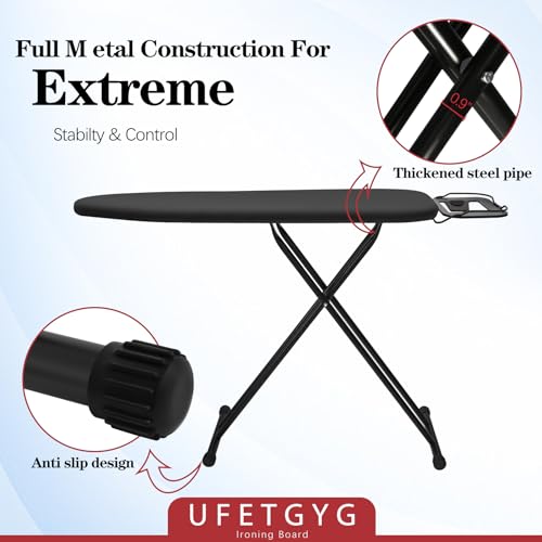 UFETGYG Black Ironing Board 43x13in with Heat-Resistant Cover & Adjustable Height