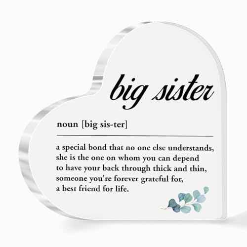 Sister Plaque Gifts for Big Sisters Birthday Christmas Graduation,Big Sister Definition Sign Acrylic Heart Plaque A517