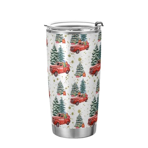 Yasala 20oz Christmas Tumbler Red Truck Pine Trees – Insulated Stainless Steel Travel Mug with Straw & Lid (Variation multi-002)