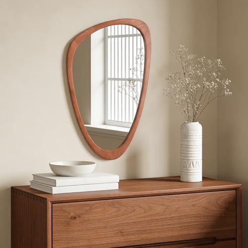 WallBeyond Walnut Irregular Wall Mirror 30x19 Inch Modern Decorative Art