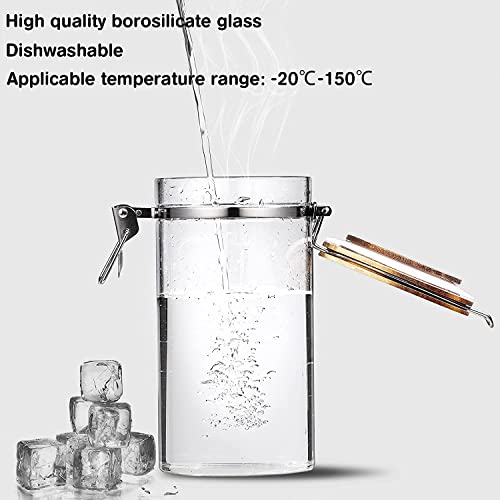 Wood 45oz Glass Coffee Canister Set with Spoon & Leakproof Lids - Yangbaga