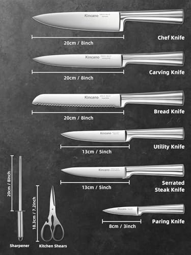 14-Piece High Carbon Stainless Steel Kitchen Knife Set with Acrylic Stand - Sharp Chef, Bread, Carving, Utility, Steak Knives, Sharpener & Scissors - Ergonomic Design