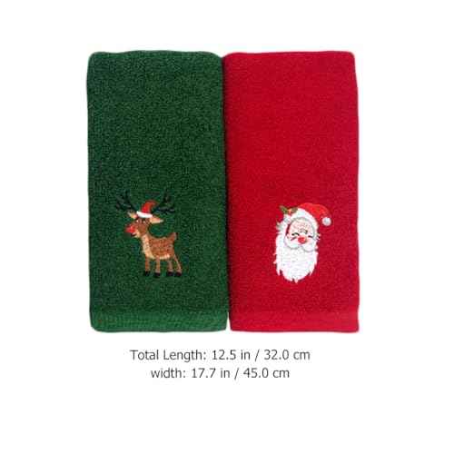 Veemoon 2pcs Christmas Face Towel Santa Bathroom Hand Towels Face Wash Cotton Wash Cotton for Bedroom, Bathroom, Kitchen(Red+Green)