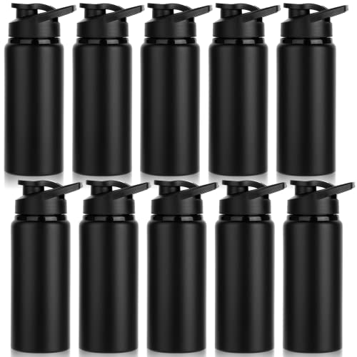 Black 20oz Aluminum Water Bottles Pack of 10 - Leakproof Reusable Sports Bottles for Travel & Outdoor Activities