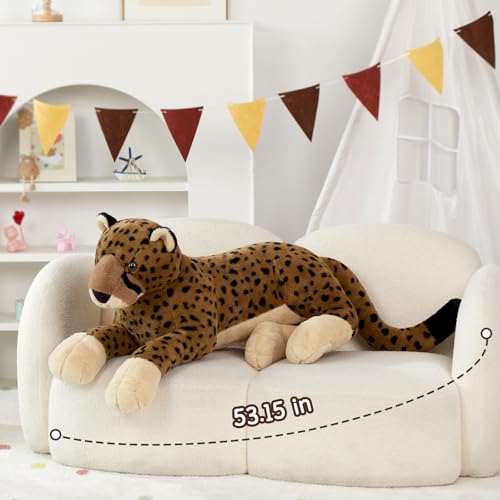 MaoGoLan Large Yellow Cheetah Plush Toy - 53 Inch Giant Stuffed Animal for Kids & Gifts