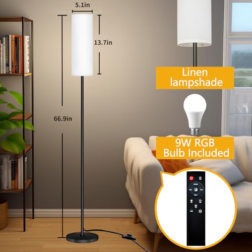White LED Floor Lamp with APP Control RGB Colors Dimmable Standing Lamp for Living Room Bedroom